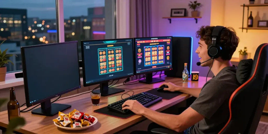 Pengguna pohon4D menikmati permainan lotere online di ruang modern.