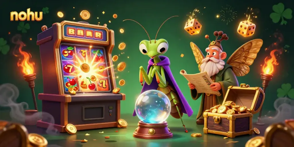 Experience thrilling games at nohu casino with colorful slot machine action and mystical characters.