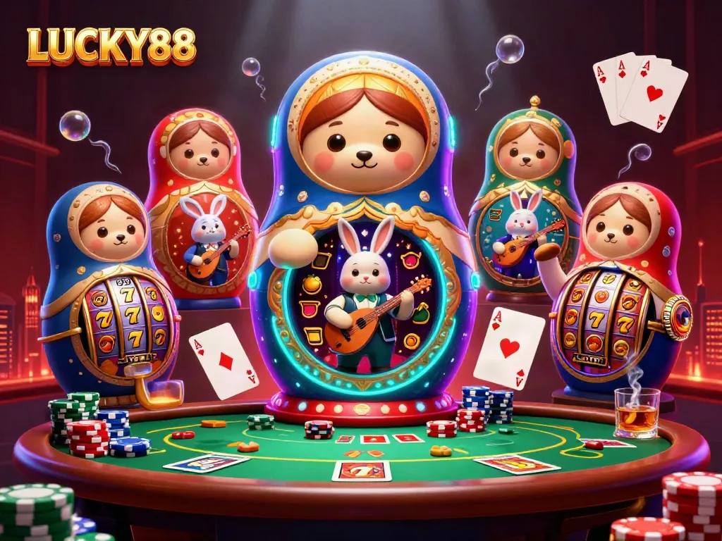 Spin the exciting LUCKY88 slot reels featuring vibrant symbols and lively characters.