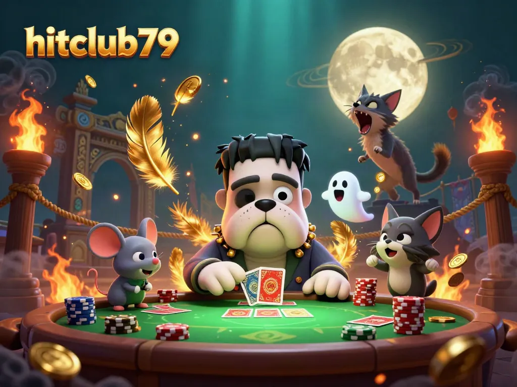 Bet big with hitclub79 as a dog dealer shuffles cards at a haunted casino!