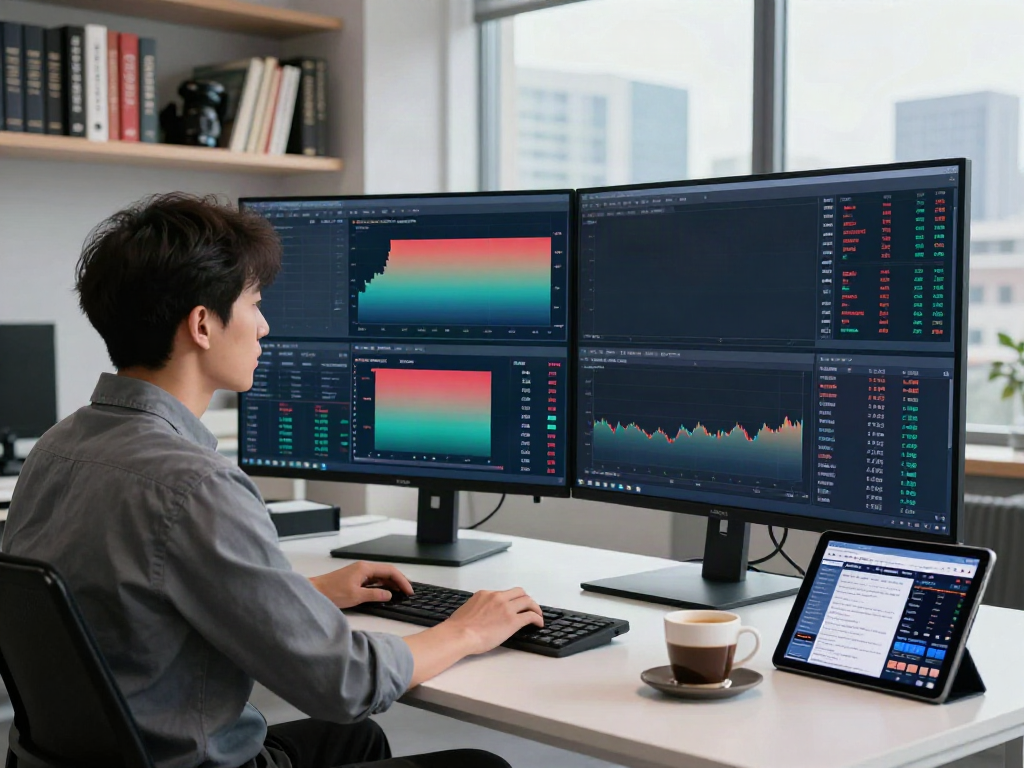 tradingview官网 prominent trading workspace with live market data and a focused trader analyzing charts