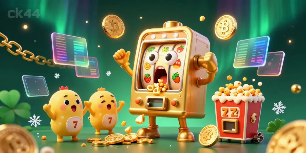 Experience ck44's thrilling jackpot moment with a stunning slot machine scene rich in gold coins and vibrant elements.