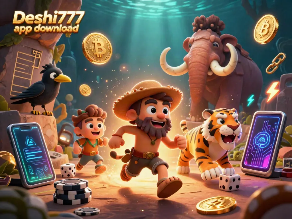 Experience exciting gameplay with the Deshi777 app download, featuring vibrant cartoon characters in a casino setting.