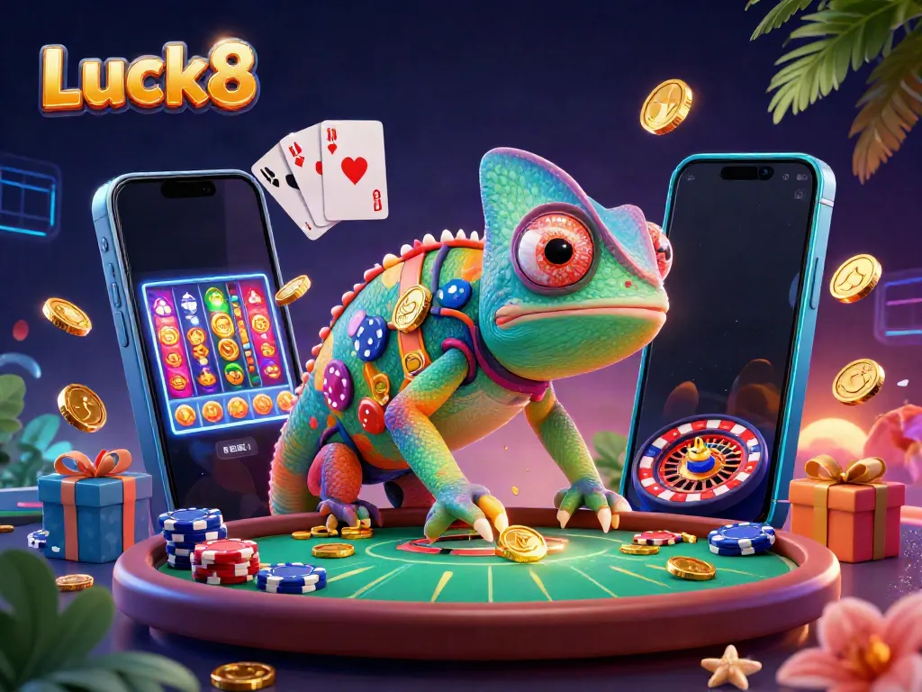 Experience Luck8 with a vibrant 3D illustration highlighting excitement in online gaming.