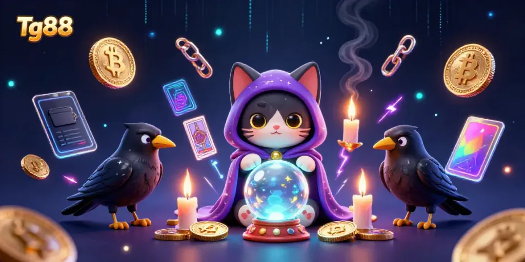 Experience the mystique of Tg88 with a captivating fortune teller and illuminated gambling elements.