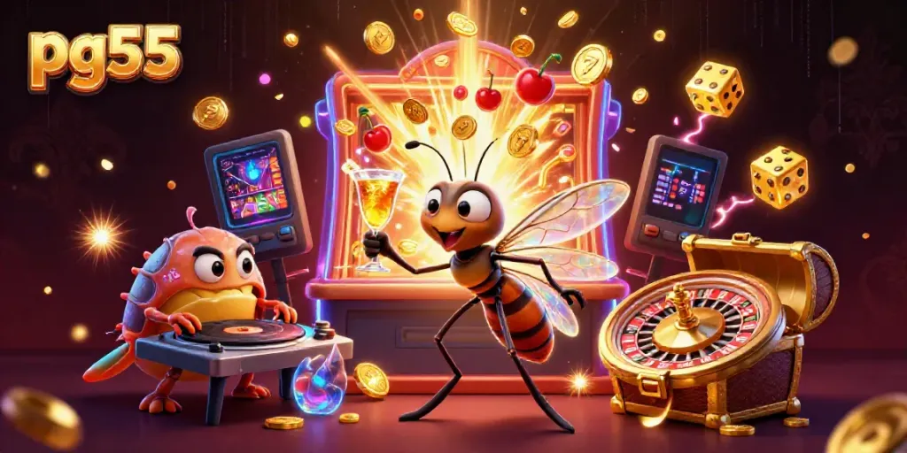 Experience an exciting pg55 casino adventure with animated characters and vibrant game elements.