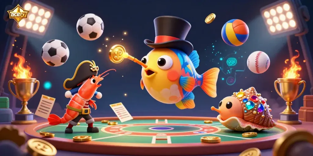 Engage with ace67's thrilling sports betting scene featuring vibrant characters and dynamic elements.