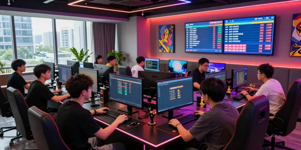 Momen interaksi di lounge Togel modern Dewalangit dengan permainan dan suasana ceria.