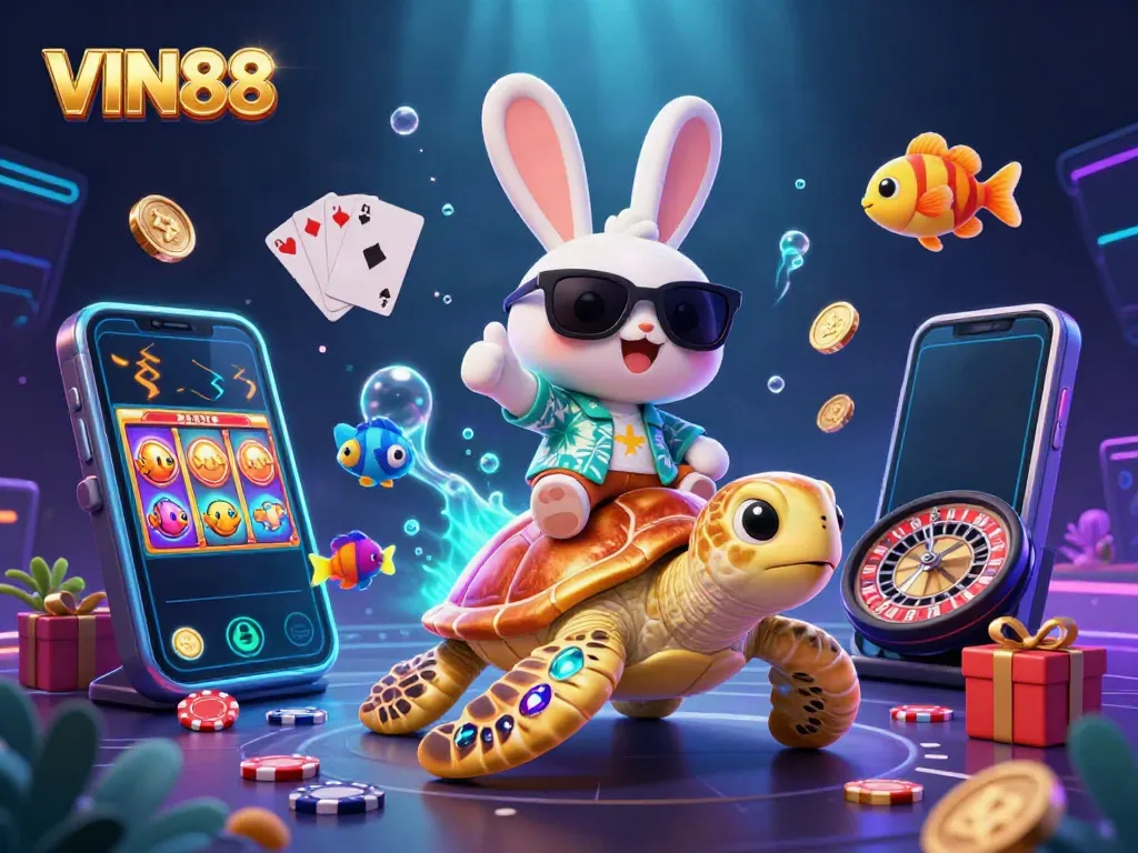 Experience thrilling wins at VIN88 with our vibrant casino adventure illustration.