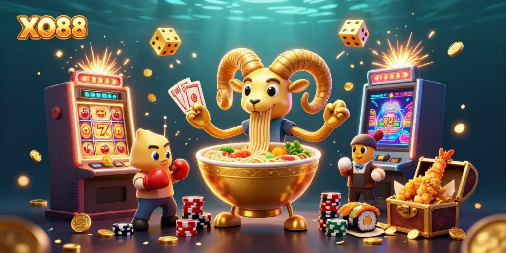 Experience thrilling wins at XO88 with our vibrant casino scene featuring characters and exciting games.