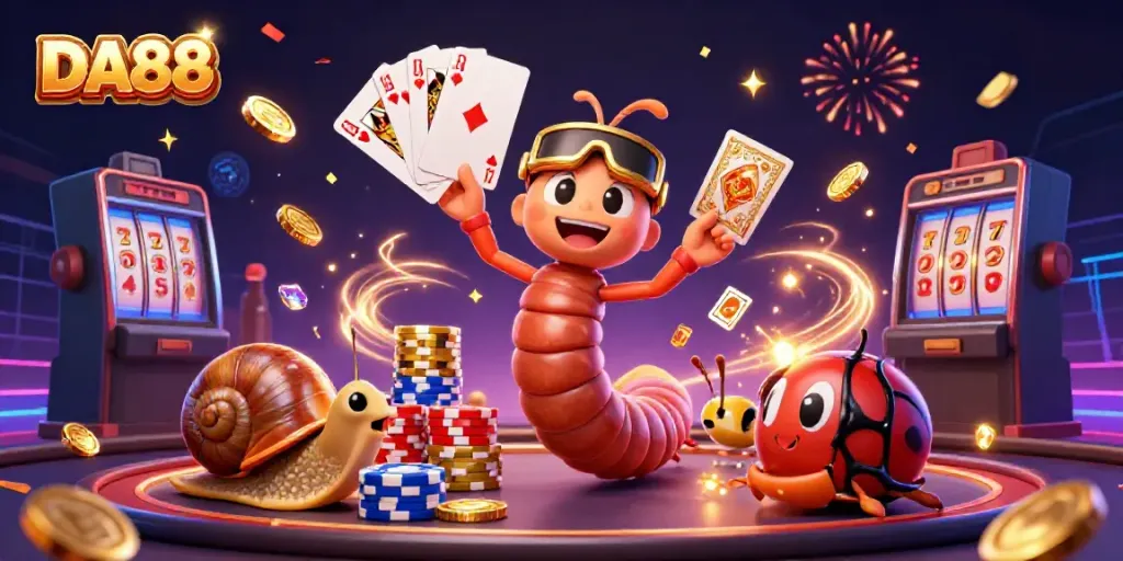 Engage with DA88's thrilling casino experience showcasing vibrant characters and dynamic game elements.