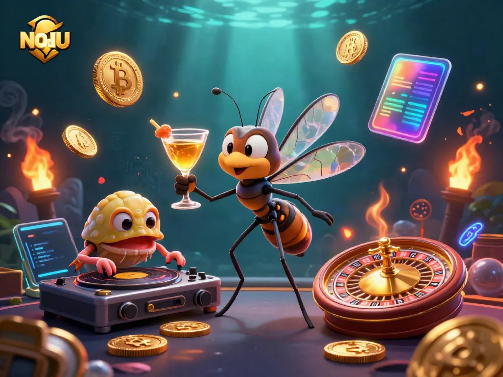 Experience vibrant gameplay as NOHU comes alive with a frozen mosquito mascot, trilobite DJ, and golden roulette wheel.