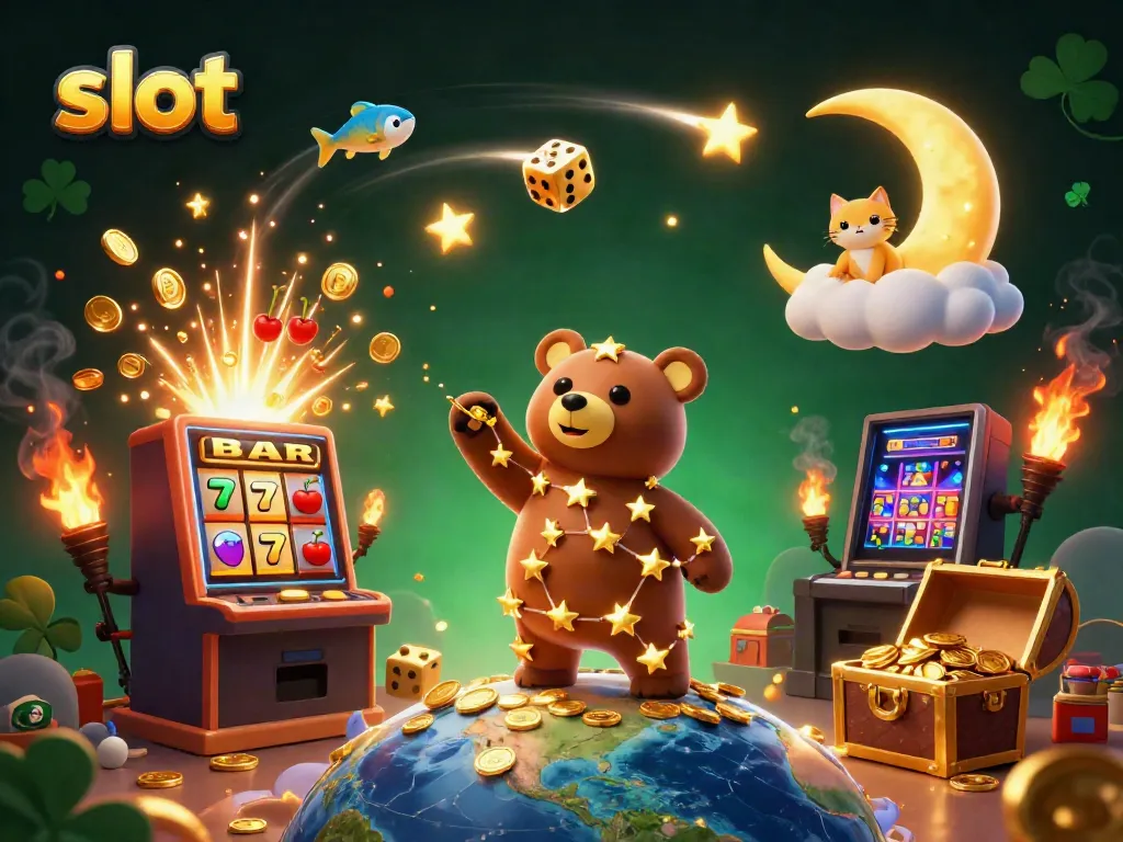 Experience the thrilling excitement of slots with vibrant 3D characters, jackpot elements, and casino games.