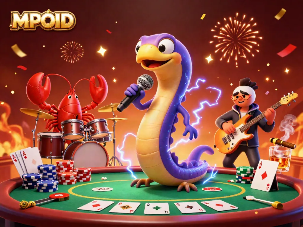 Experience the fun at MPOID, featuring a vibrant underwater casino stage with animated characters.
