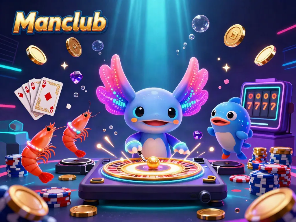 Experience the excitement of Manclub with a vibrant underwater casino scene featuring a neon DJ and dynamic gambling elements.
