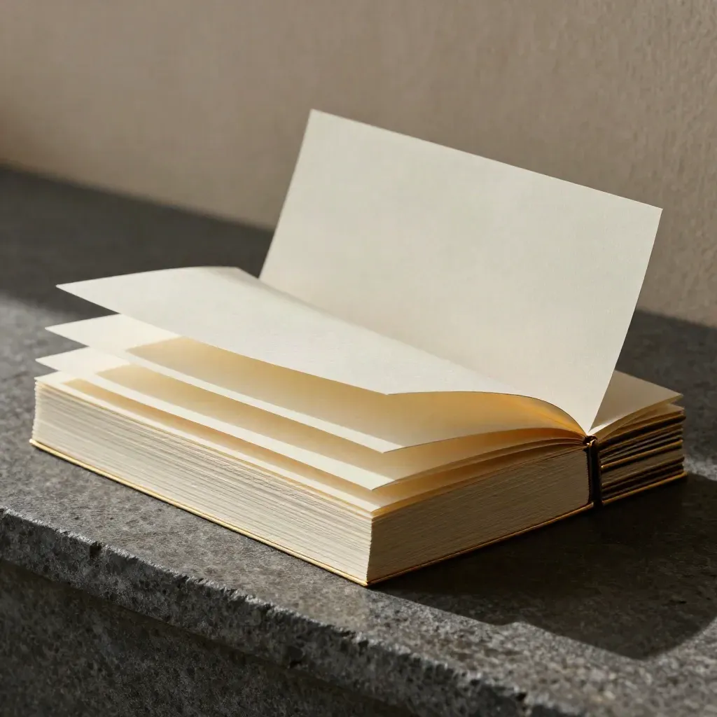 Luxury stationery set with cards and pad on graphite stone in soft side light