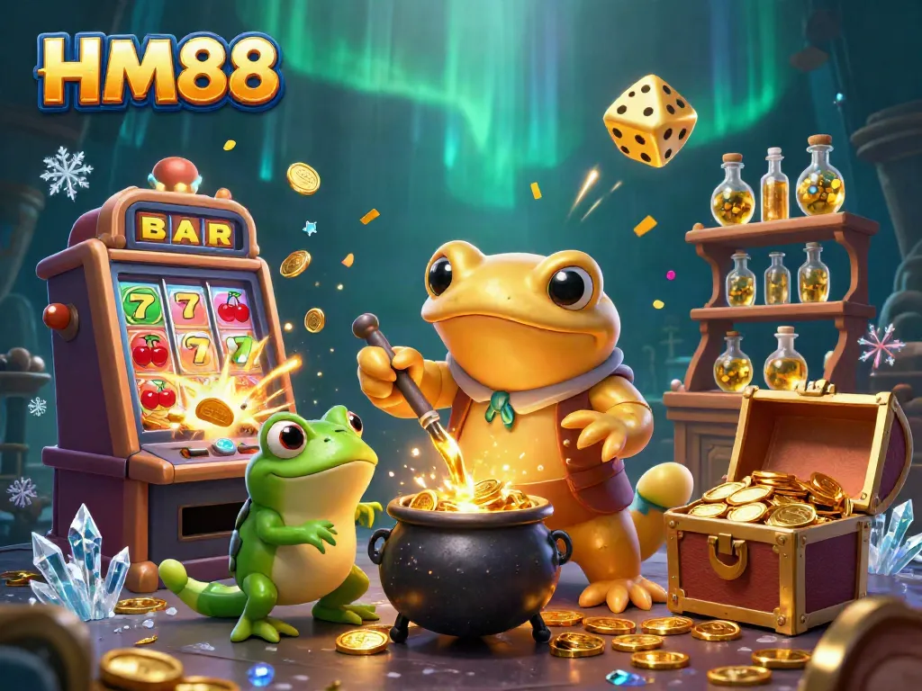 Experience thrilling gameplay at HM88 with a vibrant casino scene featuring dynamic slot machines and magical elements.