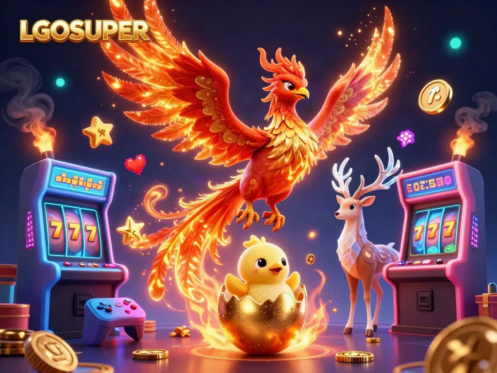 Experience thrilling gameplay at LGOSUPER with dynamic 3D gaming elements and a fierce phoenix scene.