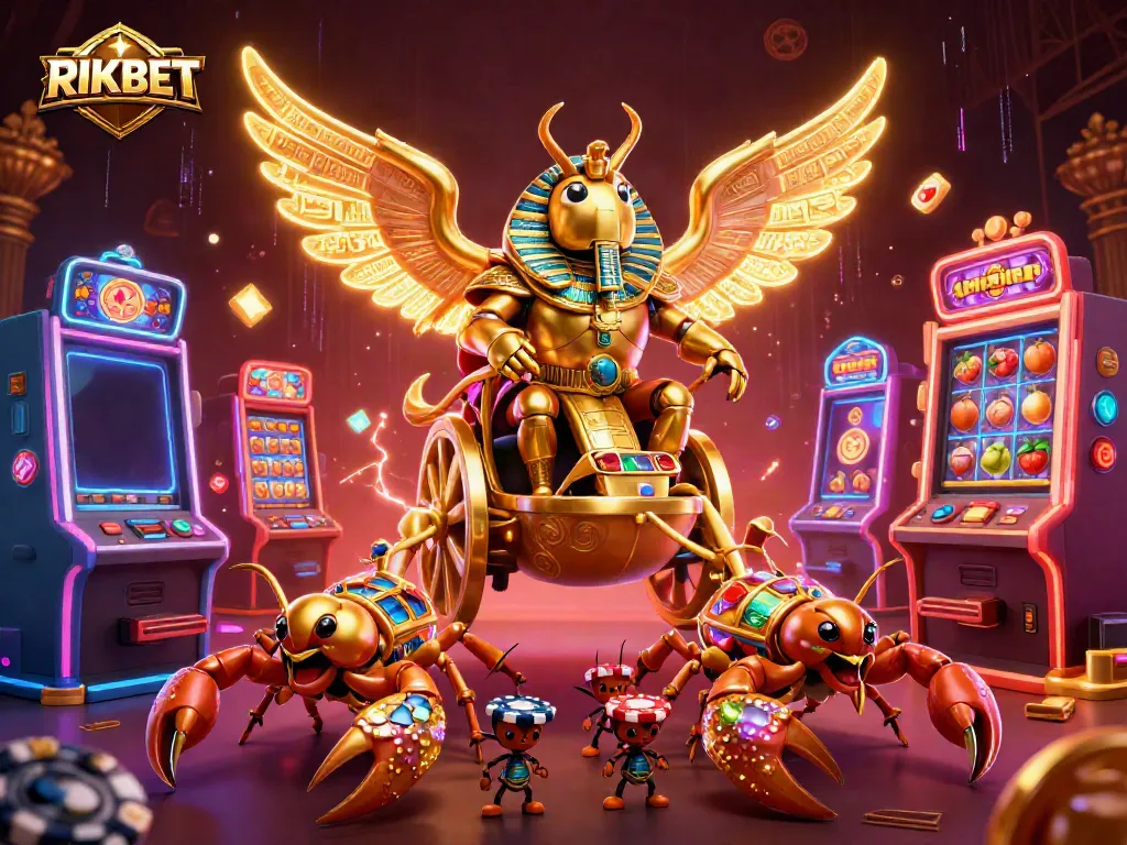 Spin the reels at RIKBET with vibrant 3D characters in a spectacular casino scene filled with gold and excitement.