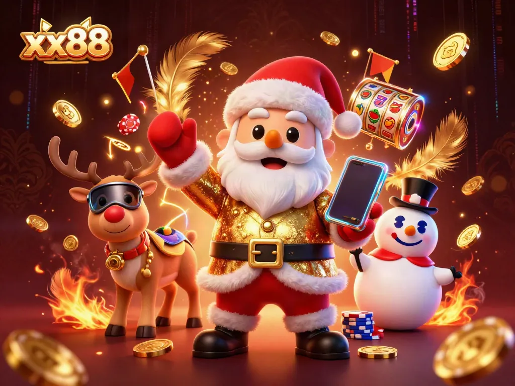 Spin the reels with xx88 as Santa celebrates wins in a vibrant casino scene