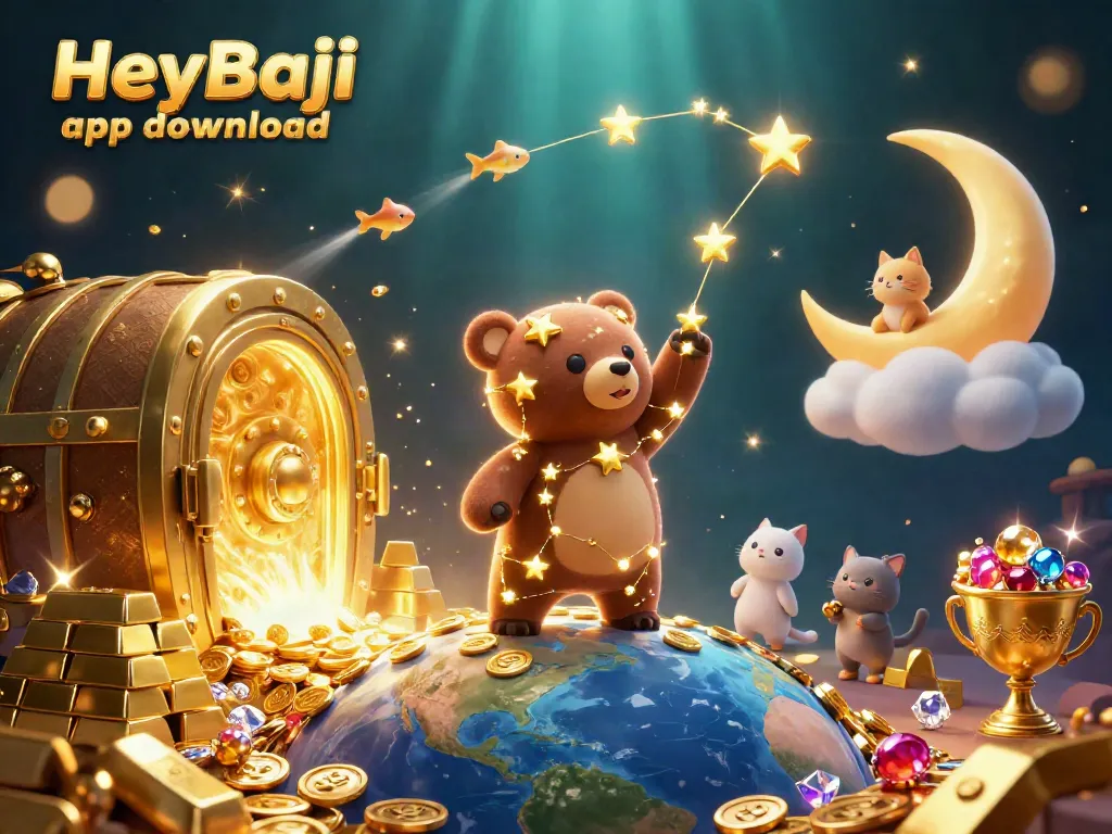 Experience seamless gaming with the HeyBaji app download in this vibrant casino-themed illustration.