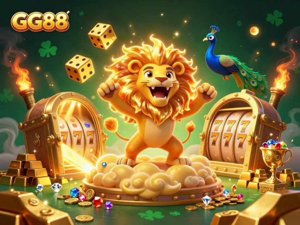 Experience the excitement of GG88 with dynamic gaming elements and dazzling visuals in this vibrant illustration.