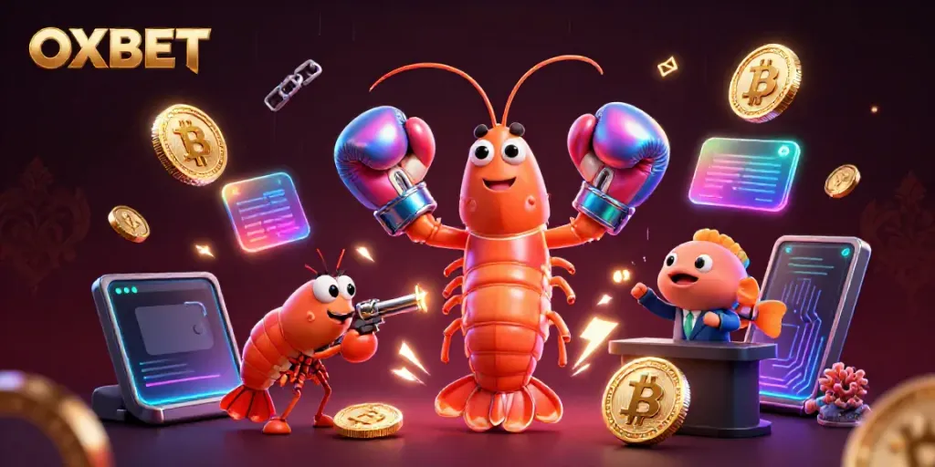 Engage with OXBET's vibrant digital casino world showcasing crypto themes and energetic characters.