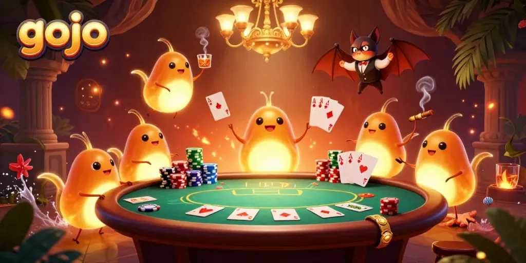 Illuminate your gaming experience with gojo-themed glowing characters in a vibrant casino setting.