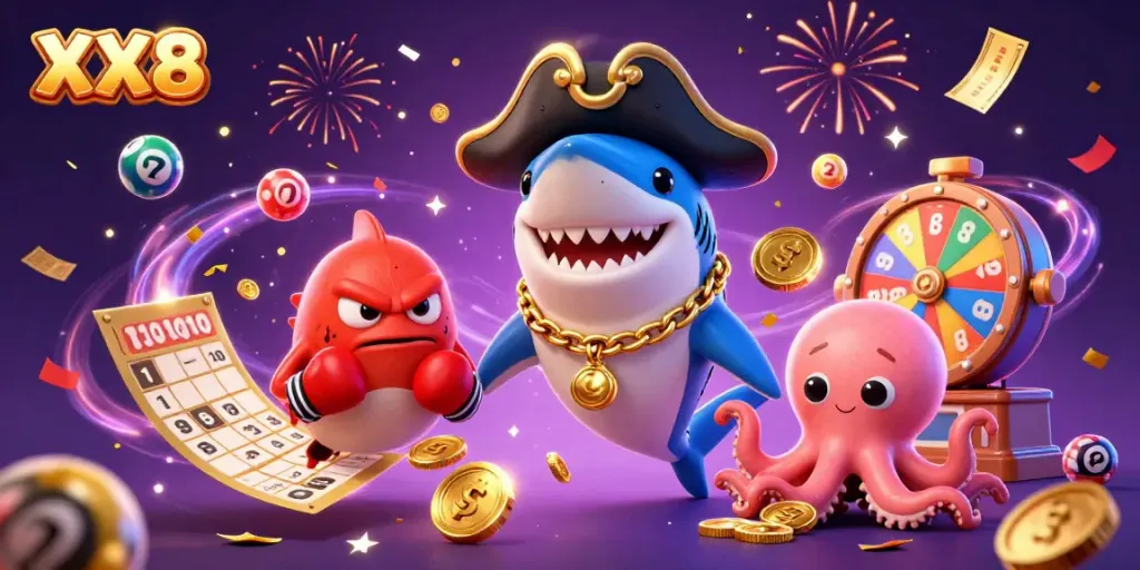 Experience thrilling entertainment with the colorful characters from XX8's exciting casino world.
