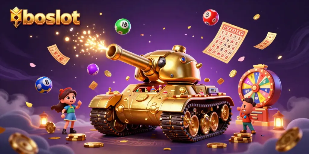 Experience iboslot with a golden beetle tank casino surrounded by vibrant lottery elements.