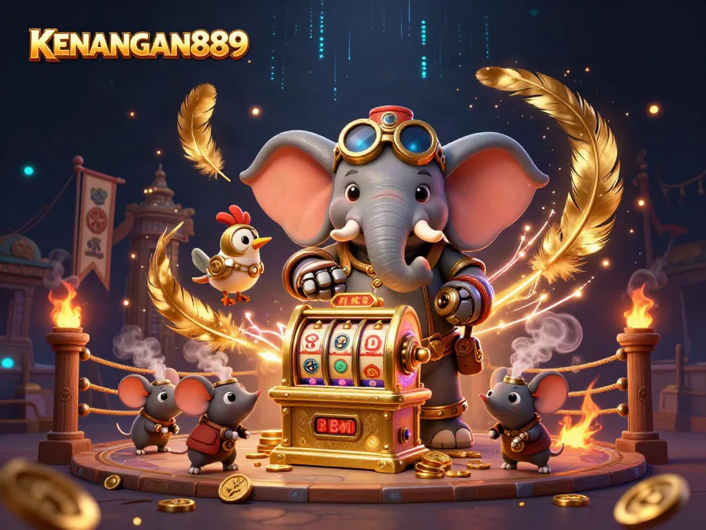 Experience thrilling gameplay at KENANGAN889 with steampunk-themed characters engaging with dynamic slot machines.