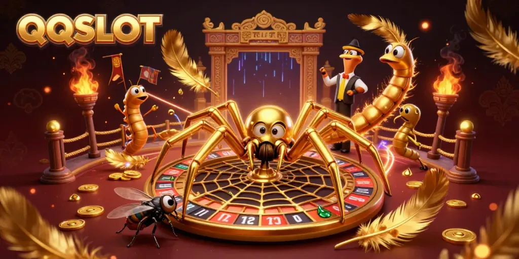 Experience thrilling betting action with QQSLOT in this dynamic 3D casino scene.