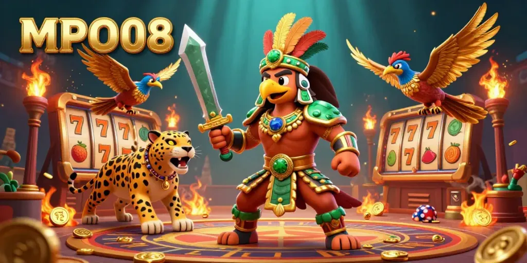 Bettors engage with MPO08 in a dynamic casino scene showcasing exciting slot elements.