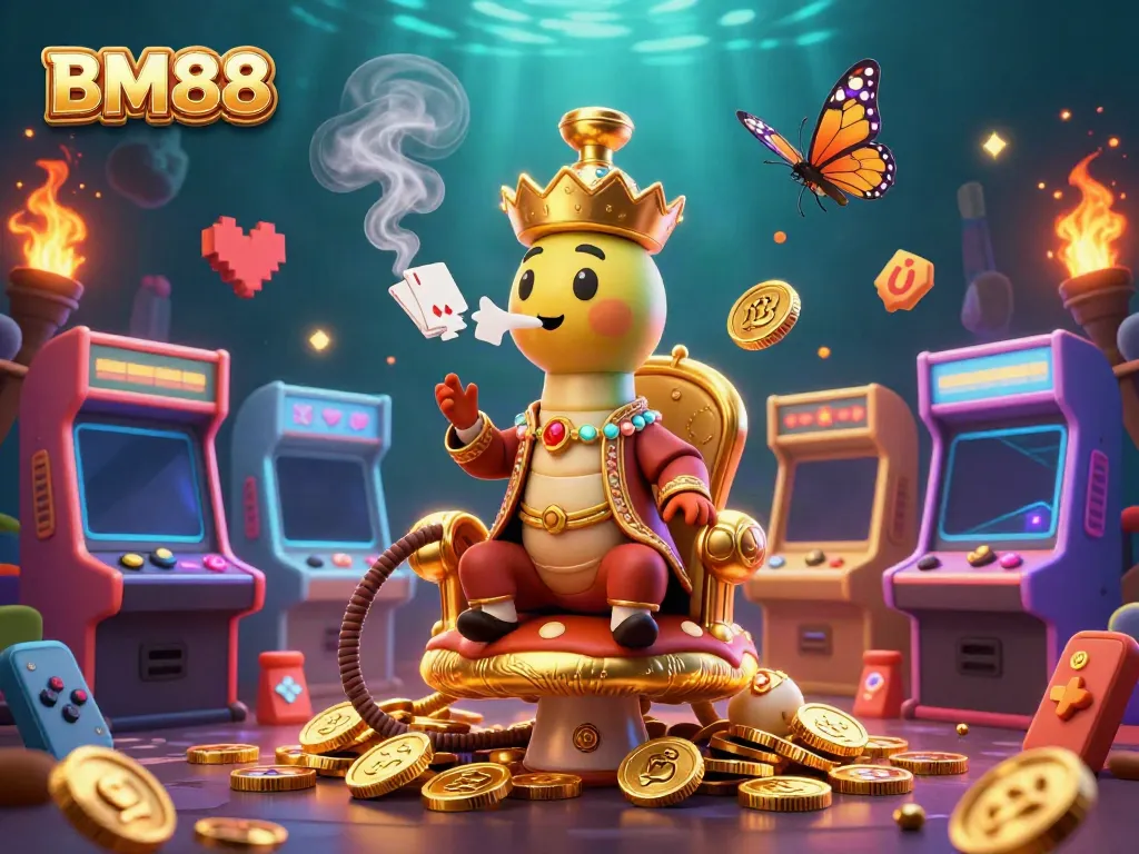 Experience exciting gaming at BM88 with colorful visuals and dynamic casino elements in a vibrant scene.