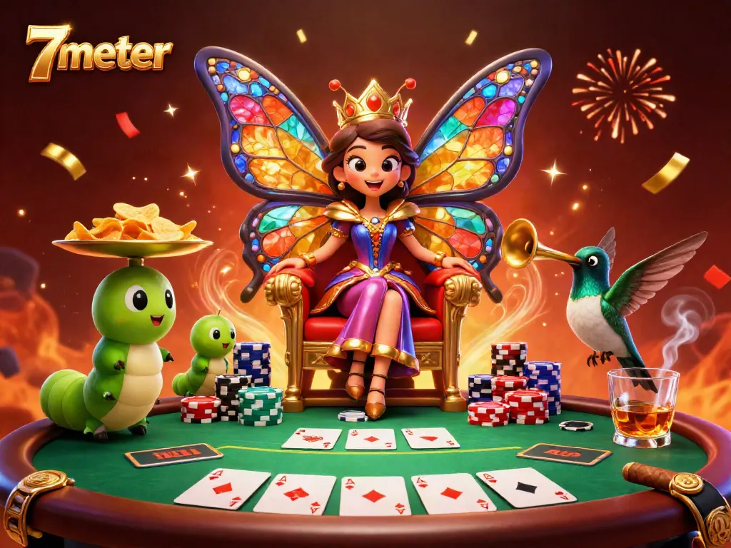 Experience the excitement of 7meter with a vibrant 3D casino scene featuring a butterfly queen and engaging game elements.