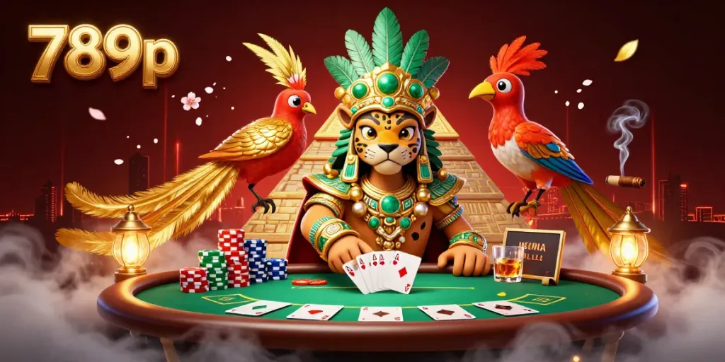 Experience the excitement of 789p with a dynamic poker scene featuring iconic elements.