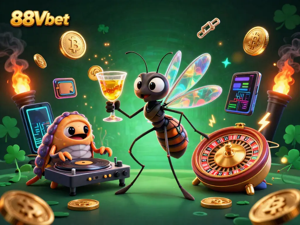 Experience excitement with 88Vbet at this vibrant casino scene featuring lively gaming elements.