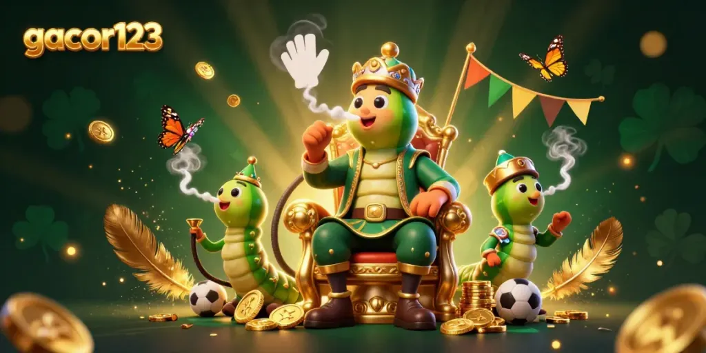 Gacor123 showcases sports betting excitement with interactive characters and vibrant casino elements.