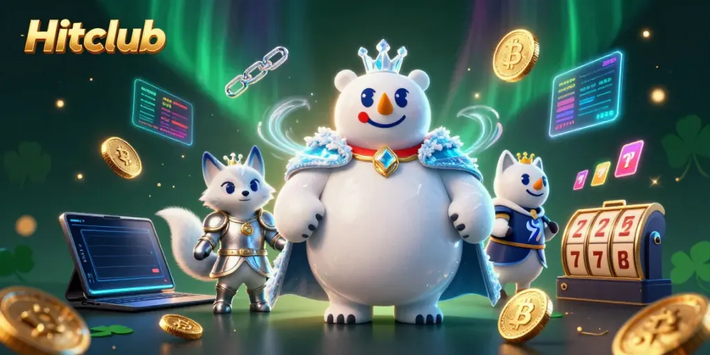 Engage with Hitclub's dynamic casino environment featuring characters and vibrant gaming elements.