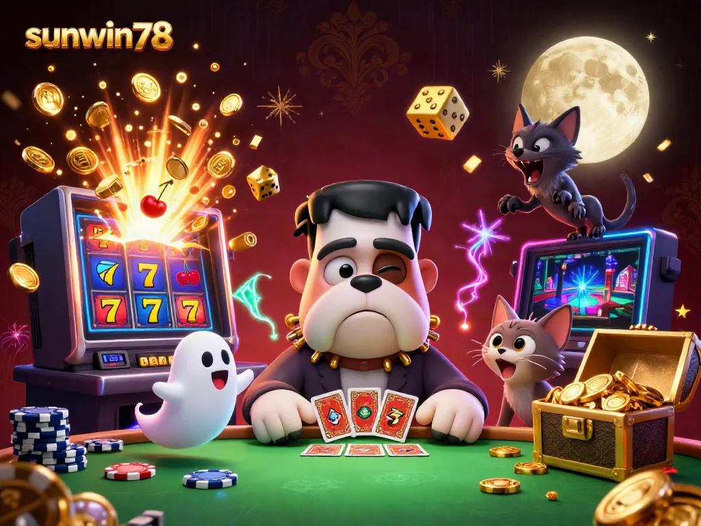 Experience the thrills of sunwin78 with a thrilling casino scene featuring unique characters and dynamic gambling elements.